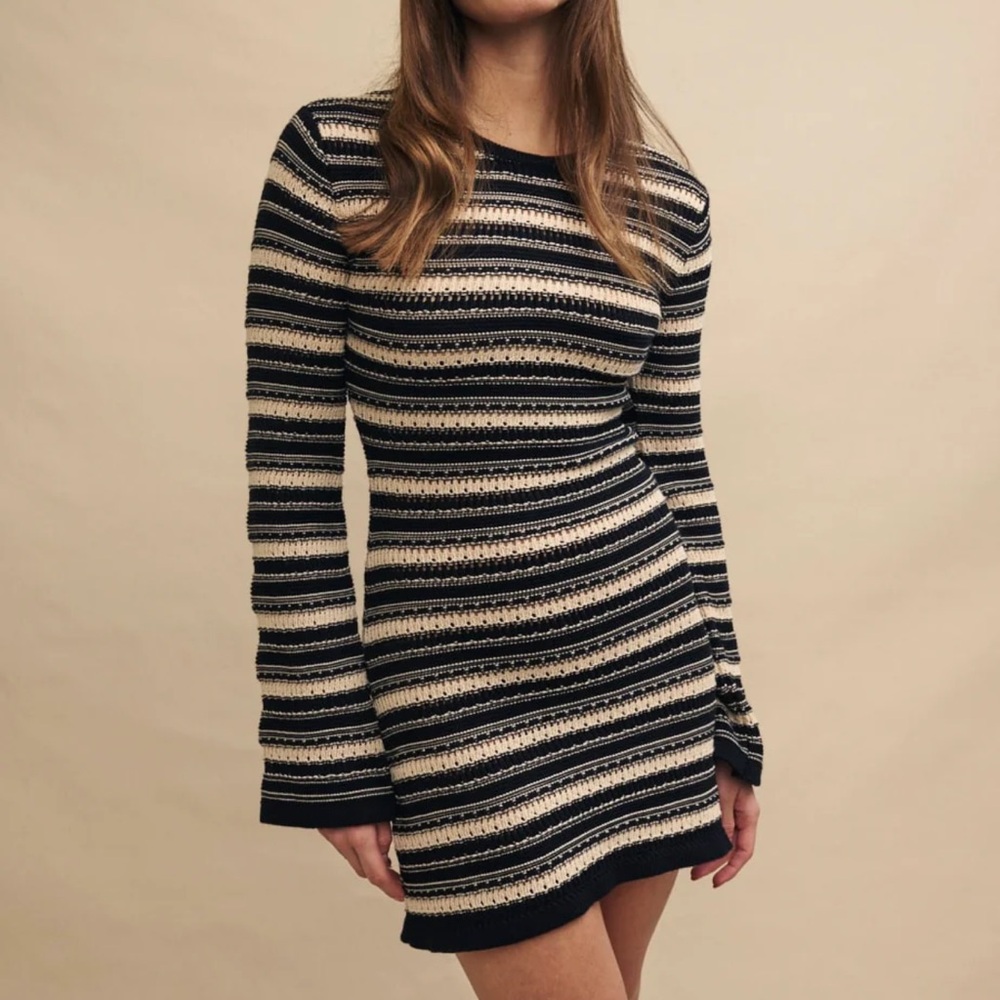 Nobody's Child Cream Striped Knitted Mini Dress Size XS